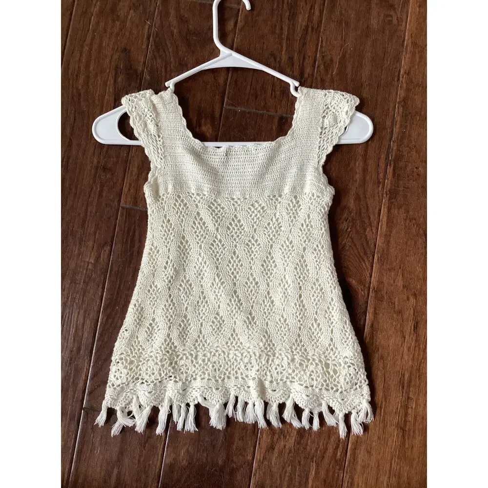 Matilda Jane You and Me Girls Crochet Boho Grace Top Minimalist Ivory Cream SZ 6